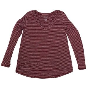 American Eagle Soft & Sexy Slub Long-sleeve Burgundy Striped Tee Size Small